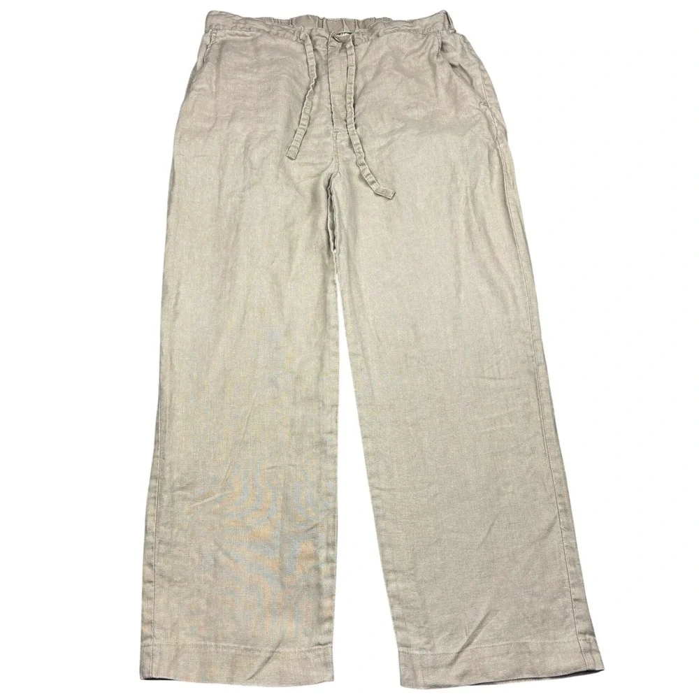 Island Republic Linen Pants Mens 36x30 Tan Khaki Drawstring Elastic Beach Resort
